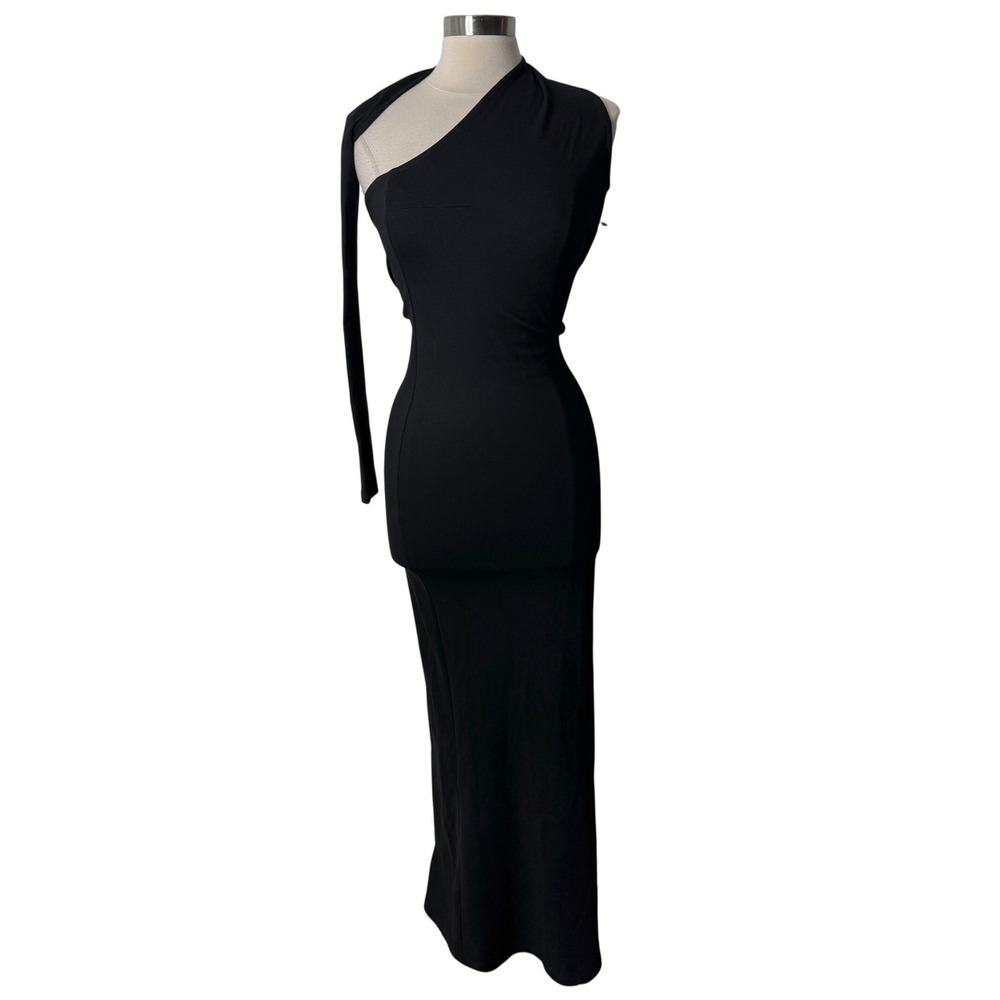 Marcella Manhattan Halter One Shoulder Open Back Black Gown Maxi Dress Womens XS
